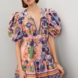 FARM Rio Seashell Tapestry Puff Sleeve Minidress